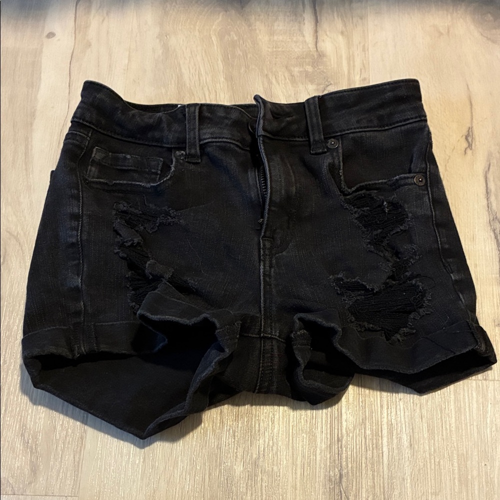 Aeropostale Black Distressed Jean Shorts